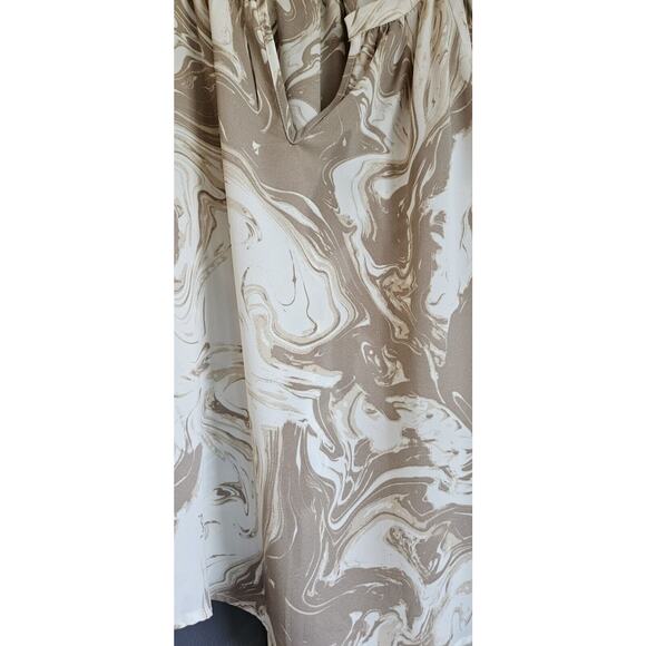 August Sky Womens SM Blouse Beige Cream Abstract Swirl Raglan Balloon Sleeves - Picture 6 of 9